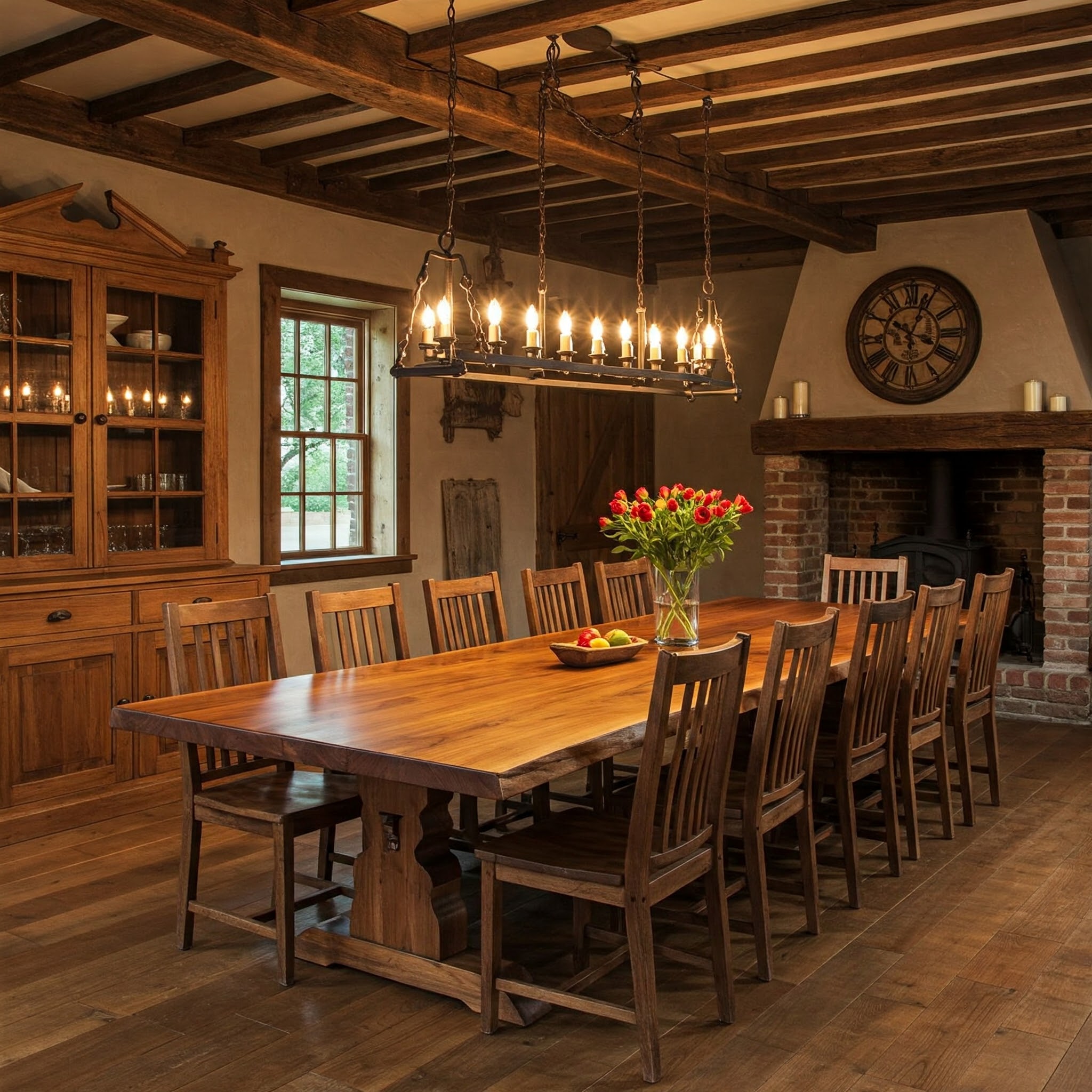 A substantial live edge suar table, defined by its uninterrupted wood surface and irregular, flowing sides.
