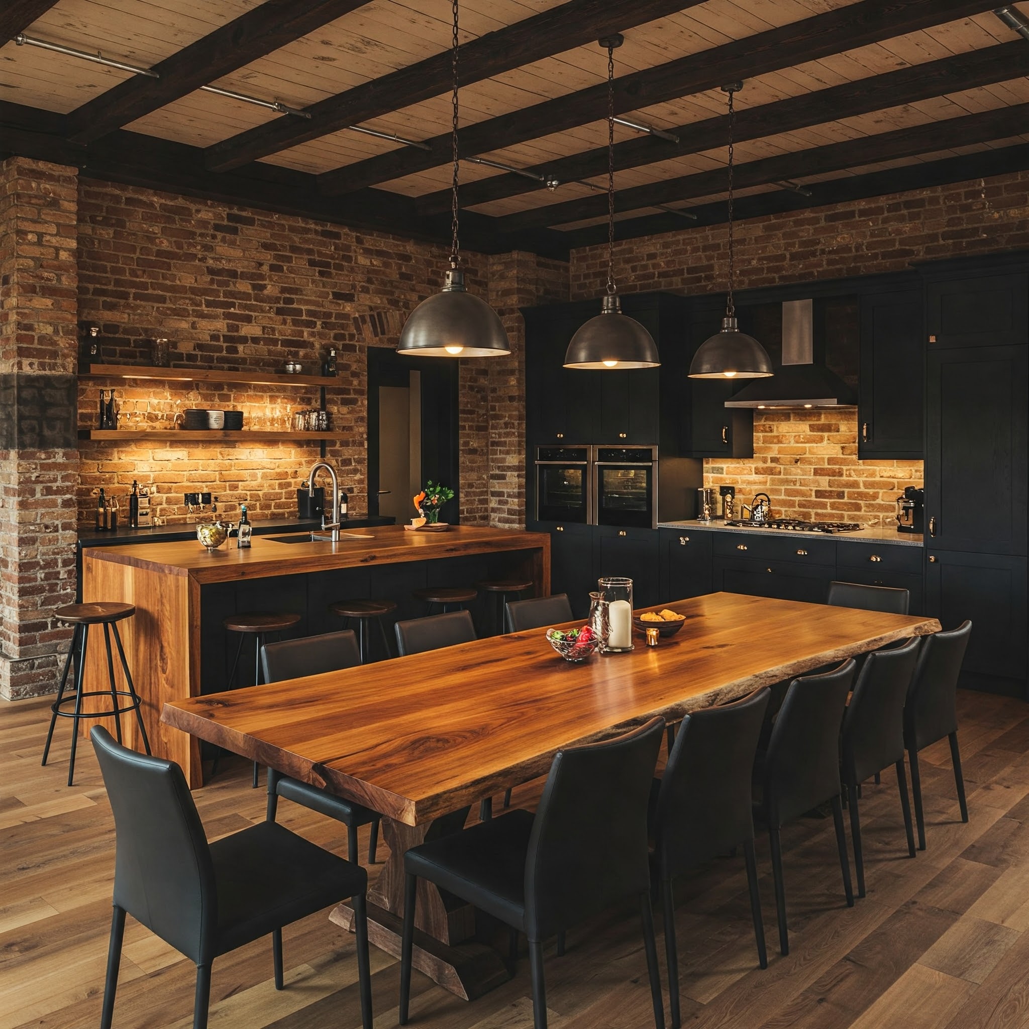 A large, 10-seater single-slab live edge dining tabletop, featuring a striking wood grain with natural light and dark color variations.