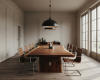 A grand-scale, single-slab boardroom tabletop with an undulating live edge and a rich, flowing wood grain.