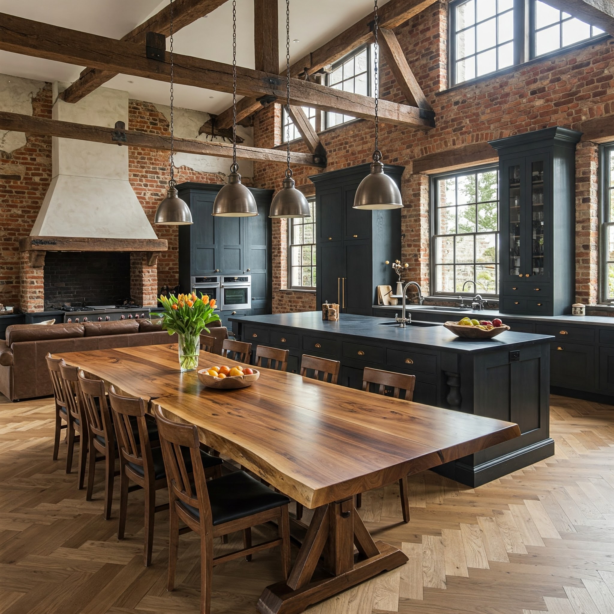 A heavy-duty, 10-seater live edge dining tabletop, crafted from an extra-thick single slab of character-rich wood.