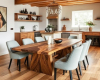 A sculptural 300cm live edge dining tabletop, distinguished by a deep, river-like channel flowing through its center wood grain.