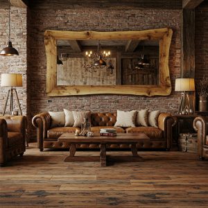 A classic rectangular coffee table with a rich, characterful grain, showing the natural depth and warmth of aged wood.