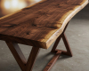 A live edge console table with a dramatic, river-of-grain pattern, showcasing rich chocolate and honey tones in the suar wood.