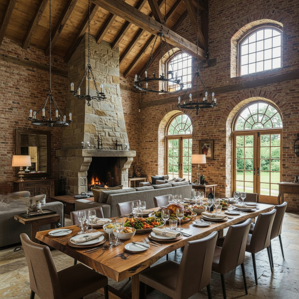 A grand, 400cm banquet-style dining tabletop, crafted from a thick slab of wood with a warm, figured grain and a subtle live edge.