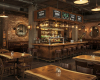 A luxury classic pub with industrial touches, featuring bespoke live edge tables and a traditional wood bar.