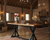 A thick, rustic-industrial live edge console table, crafted from a single slab with a rugged natural edge and a warm, character-rich grain.
