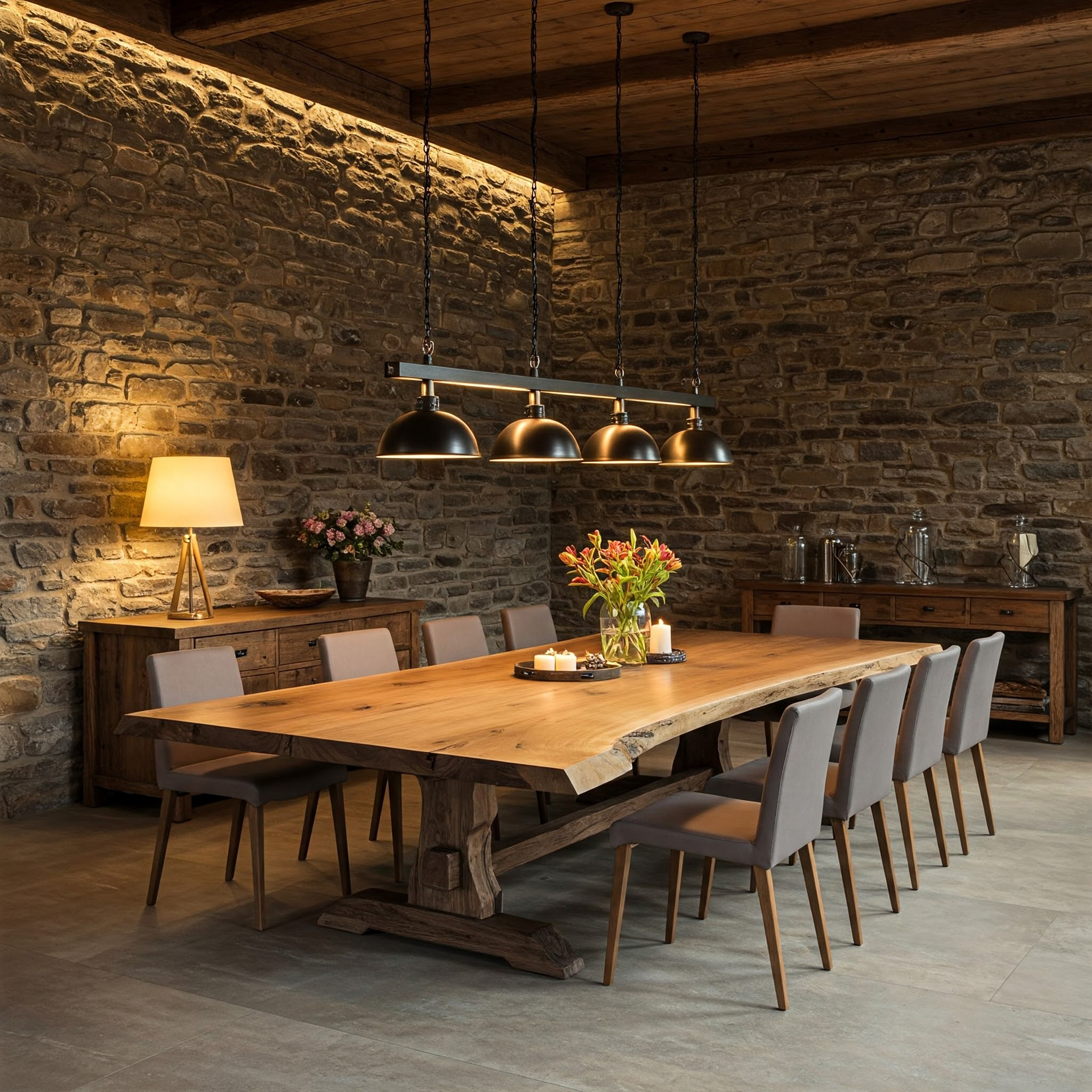 A 10-seater live edge dining tabletop crafted from a light, blonde-toned wood, featuring a gentle contour and a smooth, inviting surface.